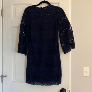 NWT navy blue Laundry by Shelli Segal lace dress with bell sleeves
